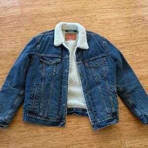 Levi's Blue Denim Sherpa-Lined Jacket with Cream Collar